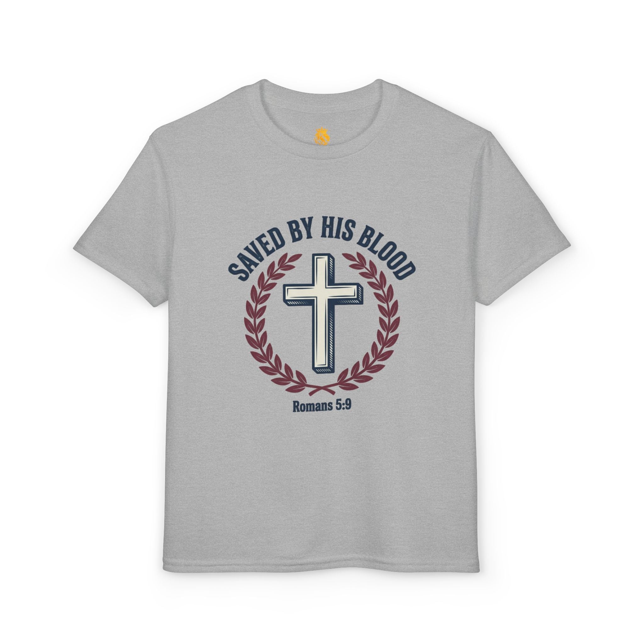 Youth Christian T-Shirt — "Saved by His Blood" Cross Design (God's Child #1)