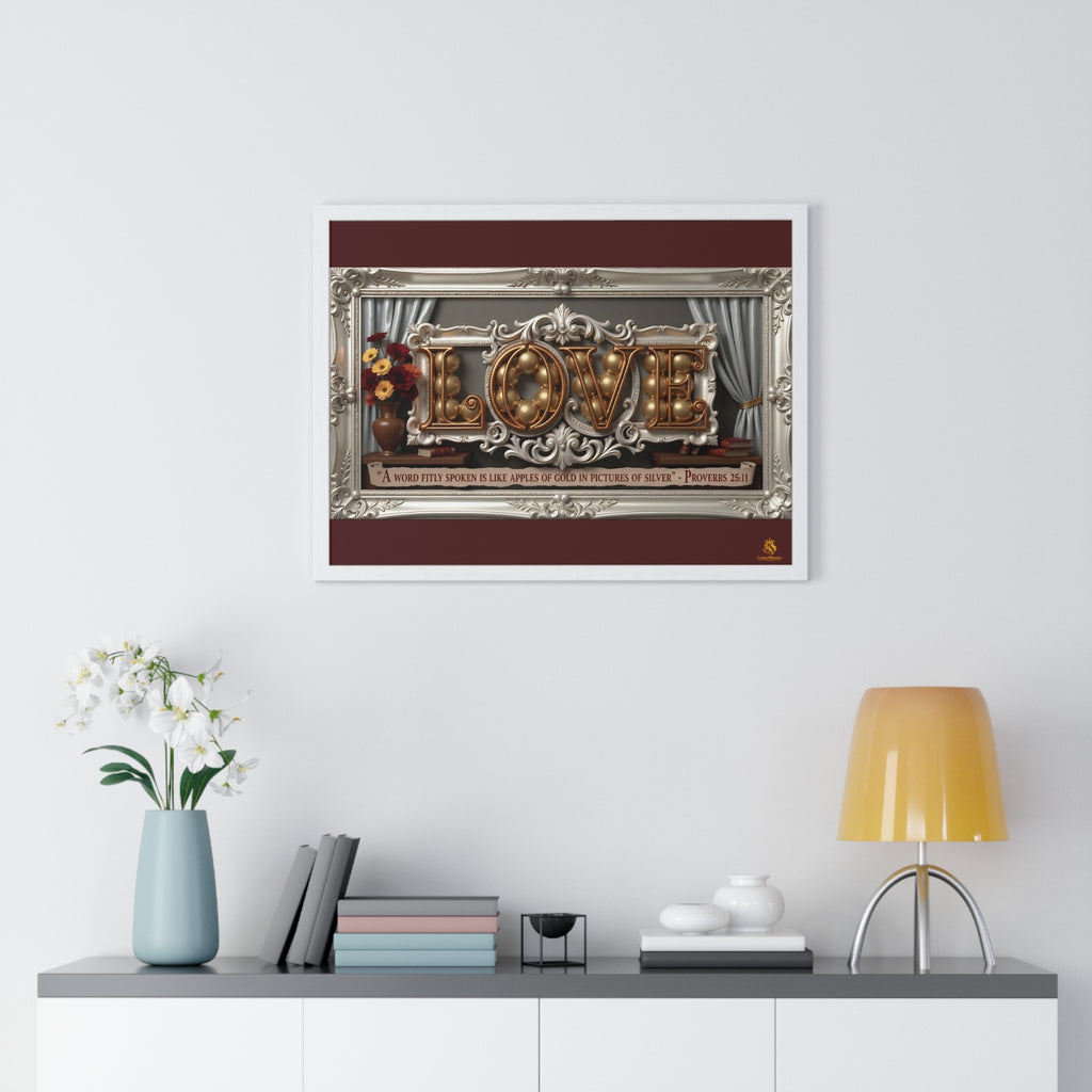 Framed Poster — 'LOVE' Ornate Wall Art with Proverbs 25:11 Quote