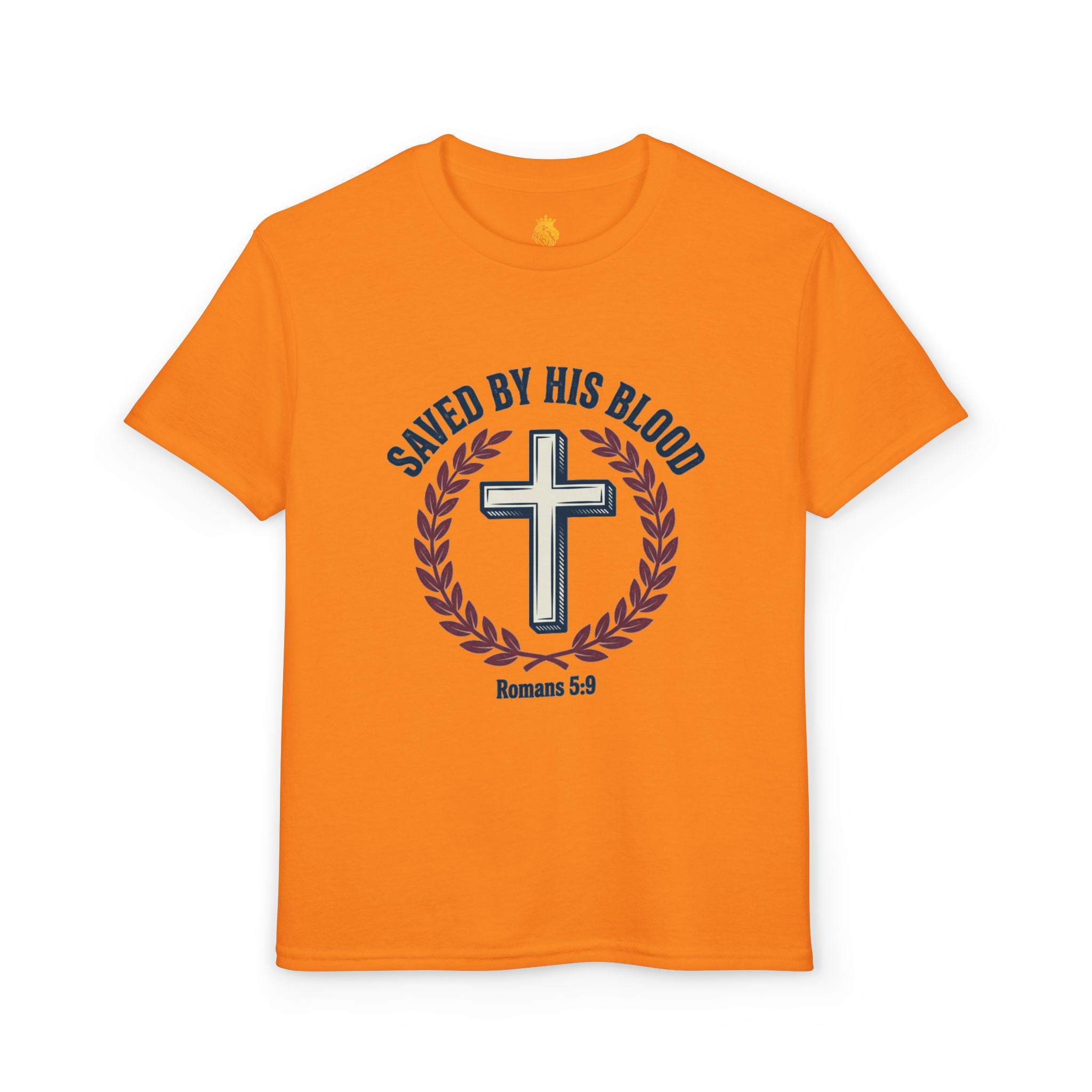 Youth Christian T-Shirt — "Saved by His Blood" Cross Design (God's Child #1)