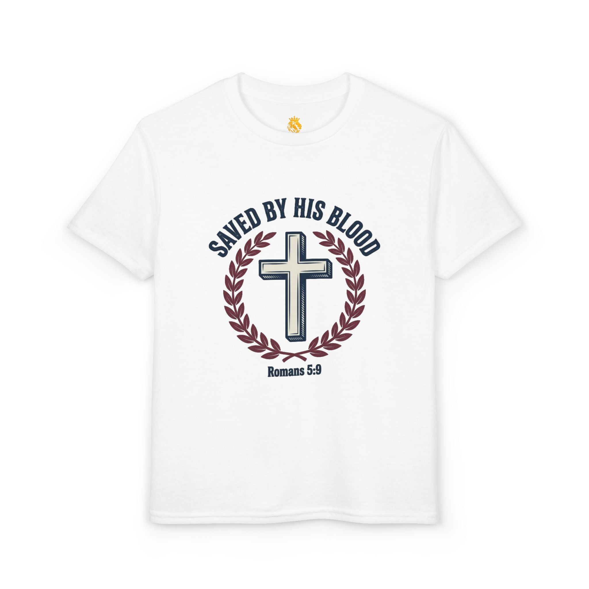 Youth Christian T-Shirt — "Saved by His Blood" Cross Design (God's Child #1)