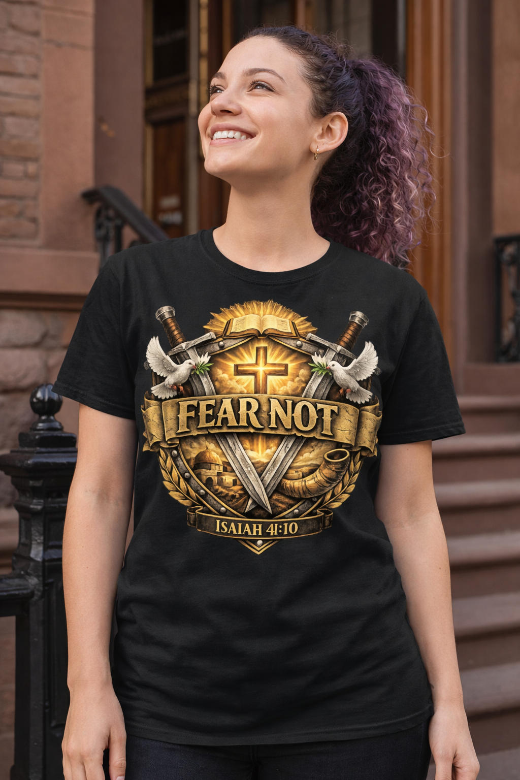 FEAR NOT — Isaiah 41:10 Warrior Shield Tee