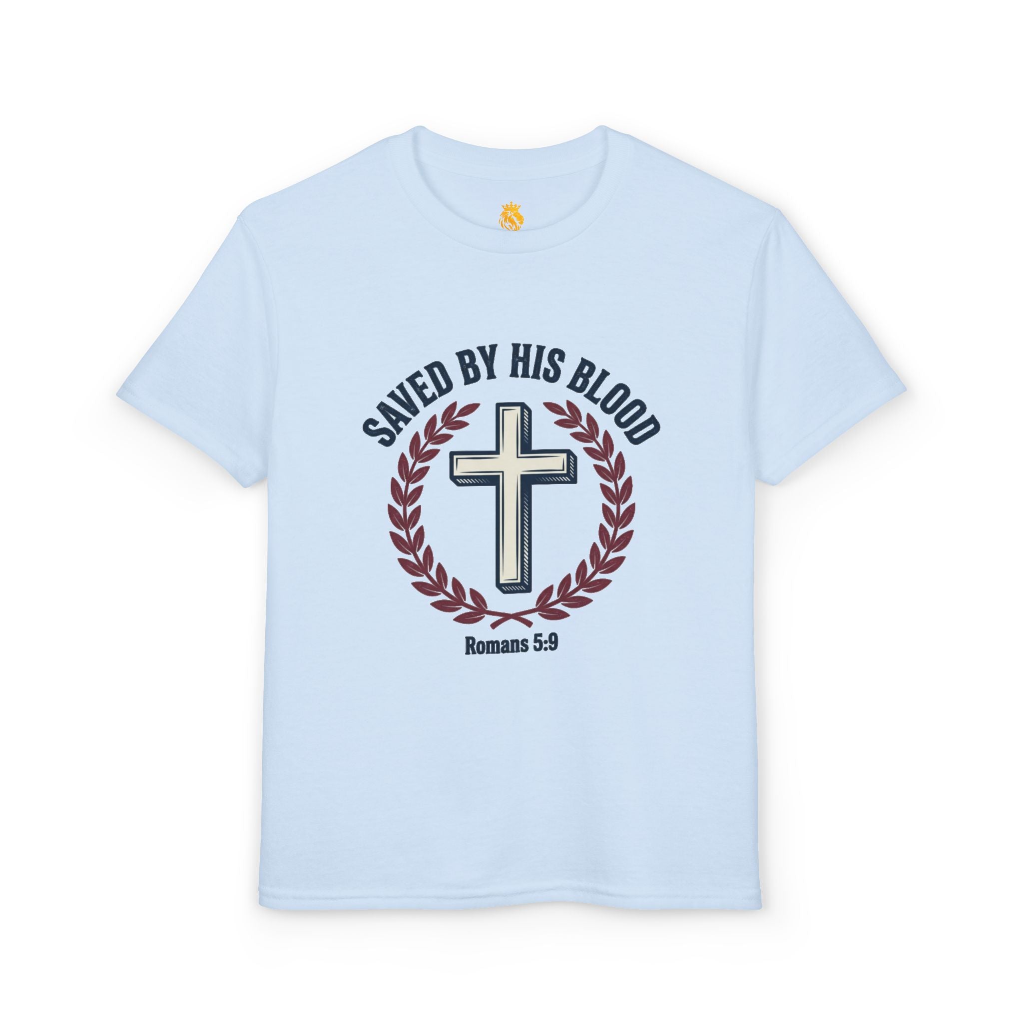 Youth Christian T-Shirt — "Saved by His Blood" Cross Design (God's Child #1)
