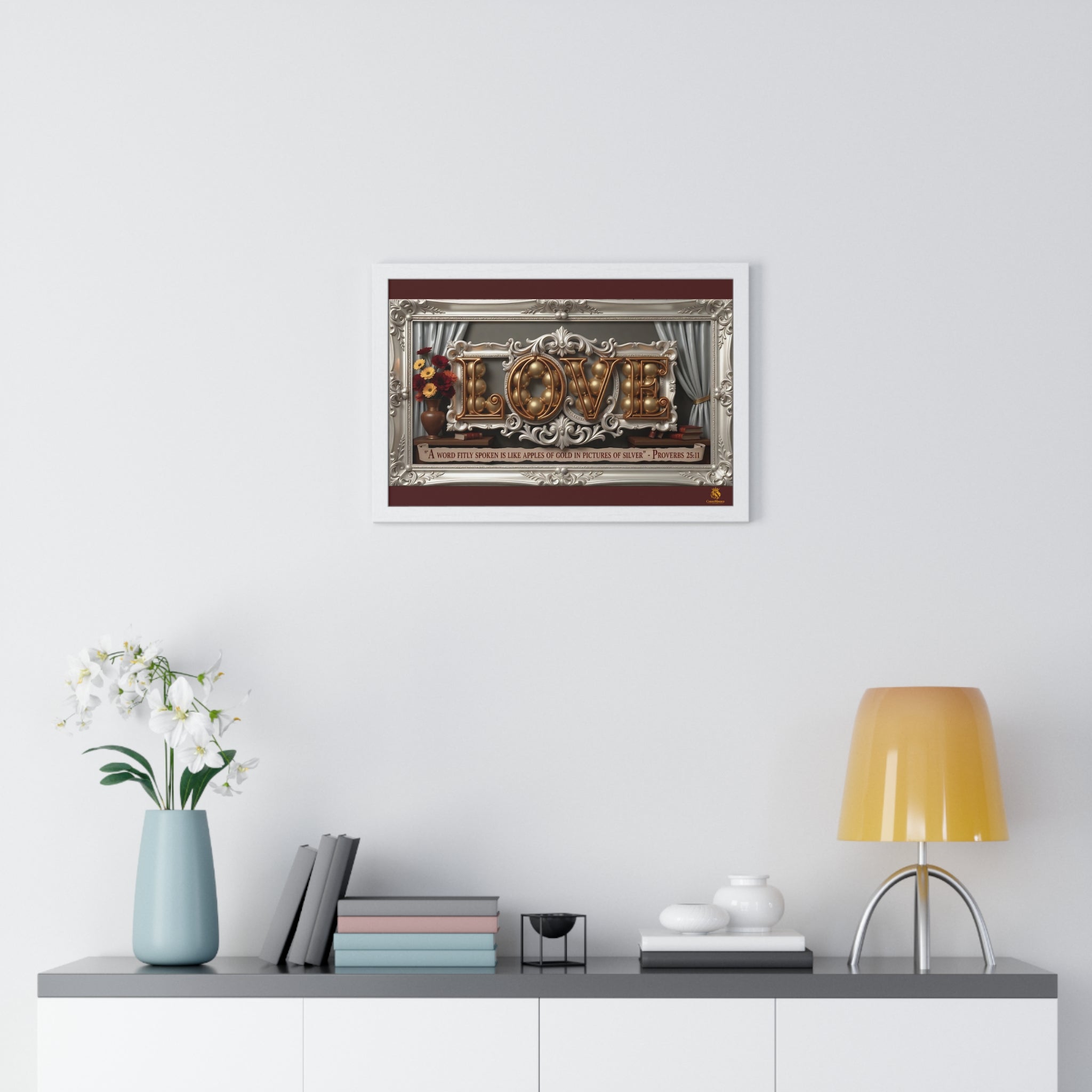 Framed Poster — 'LOVE' Ornate Wall Art with Proverbs 25:11 Quote