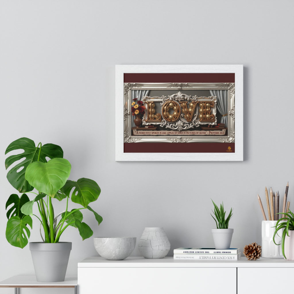 Framed Poster — 'LOVE' Ornate Wall Art with Proverbs 25:11 Quote