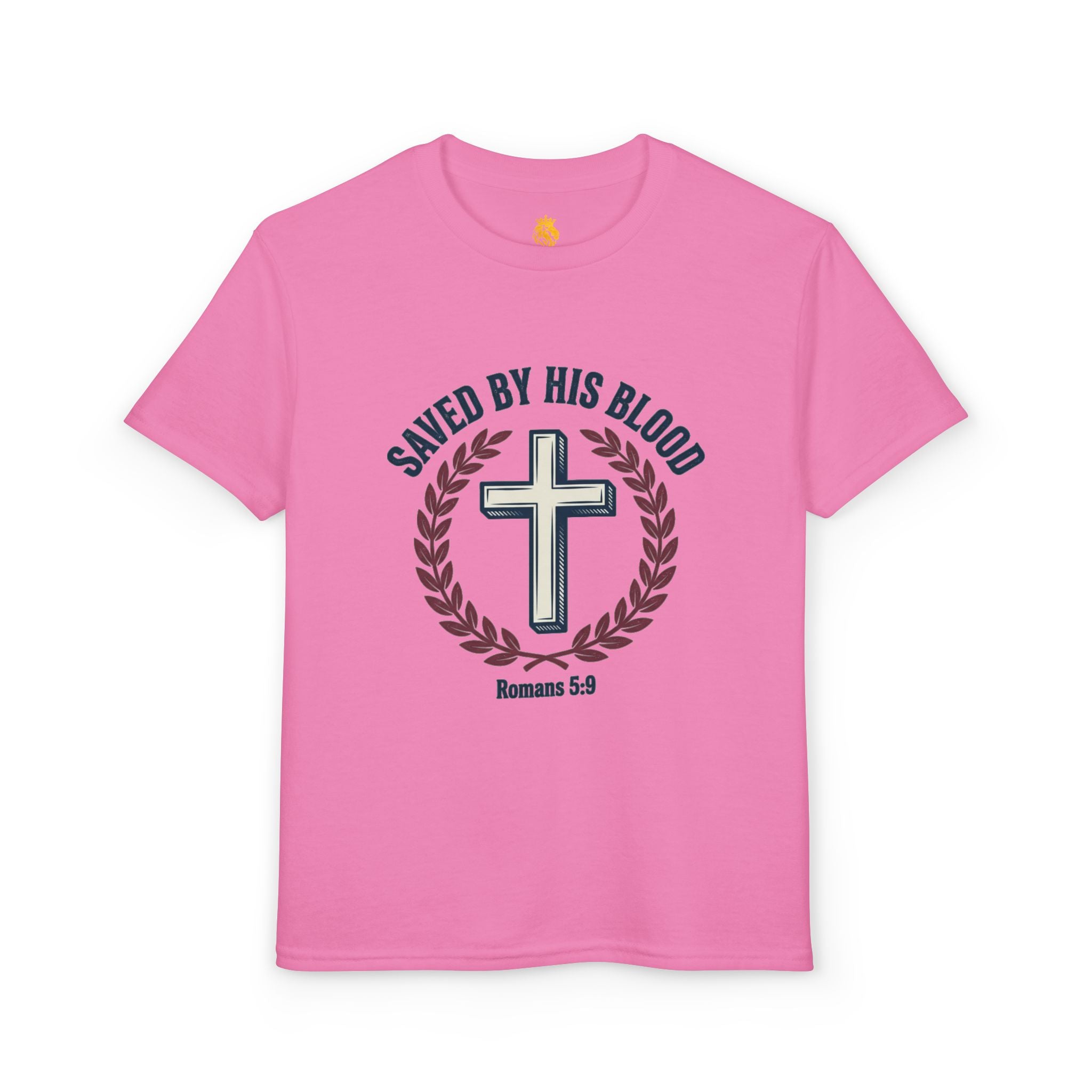 Youth Christian T-Shirt — "Saved by His Blood" Cross Design (God's Child #1)