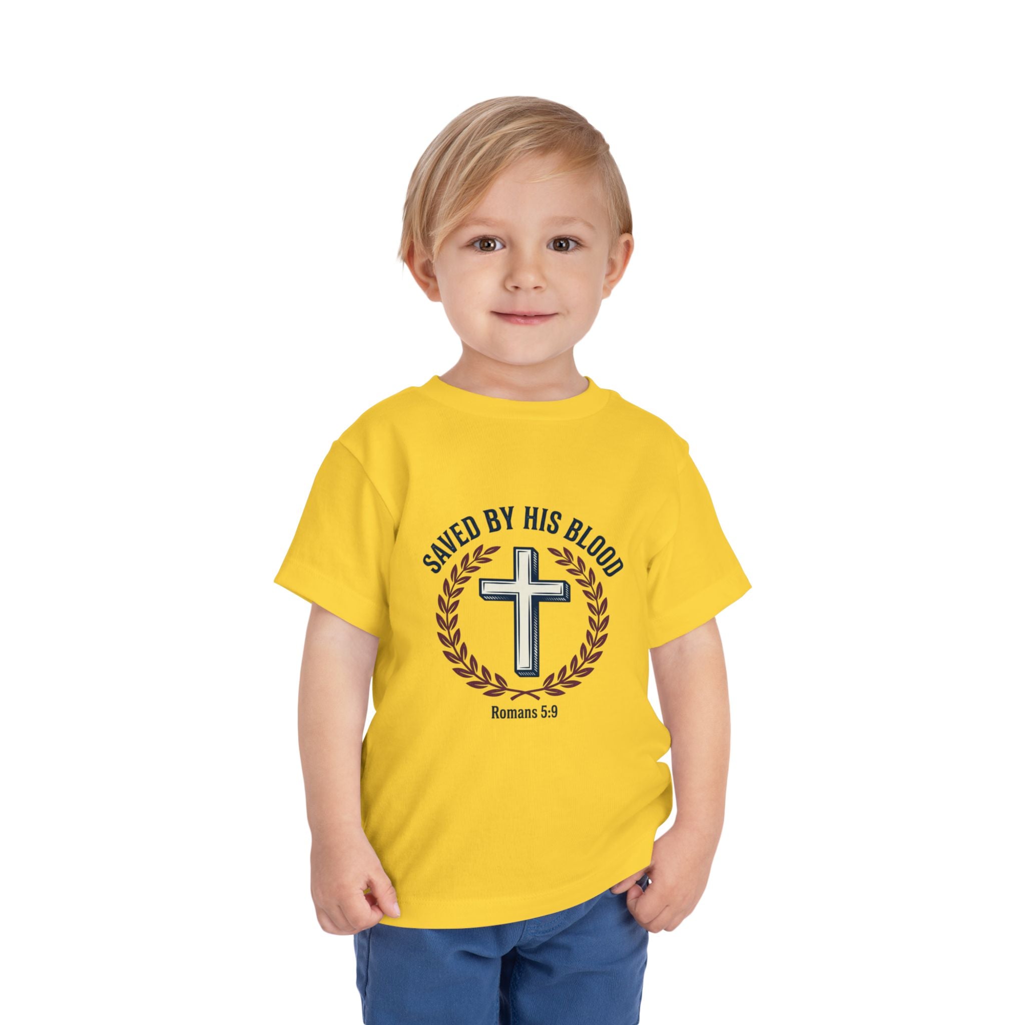 Toddler Tee - "Saved By His Blood" Cross Design (Back: "God's Child 1")