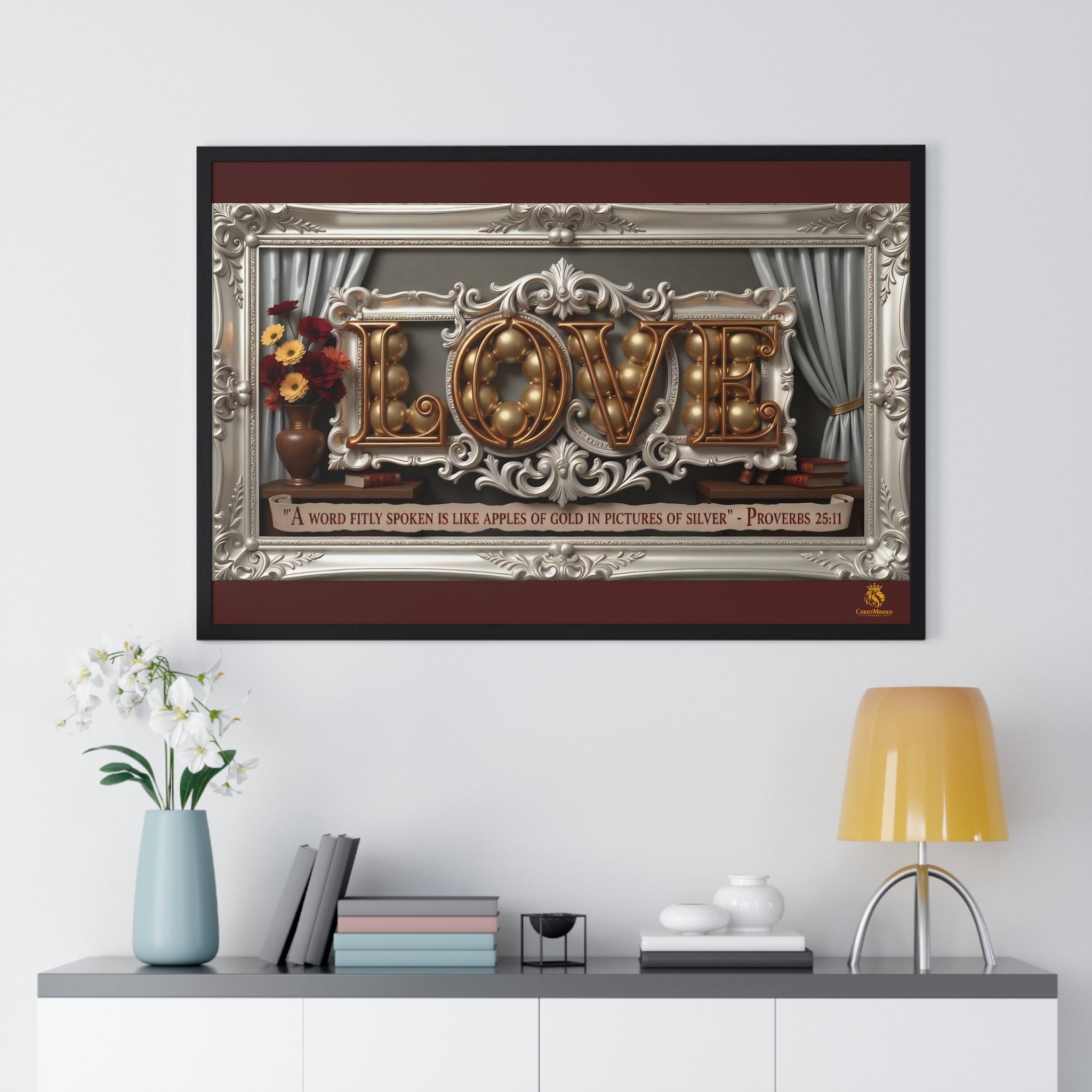 Framed Poster — 'LOVE' Ornate Wall Art with Proverbs 25:11 Quote