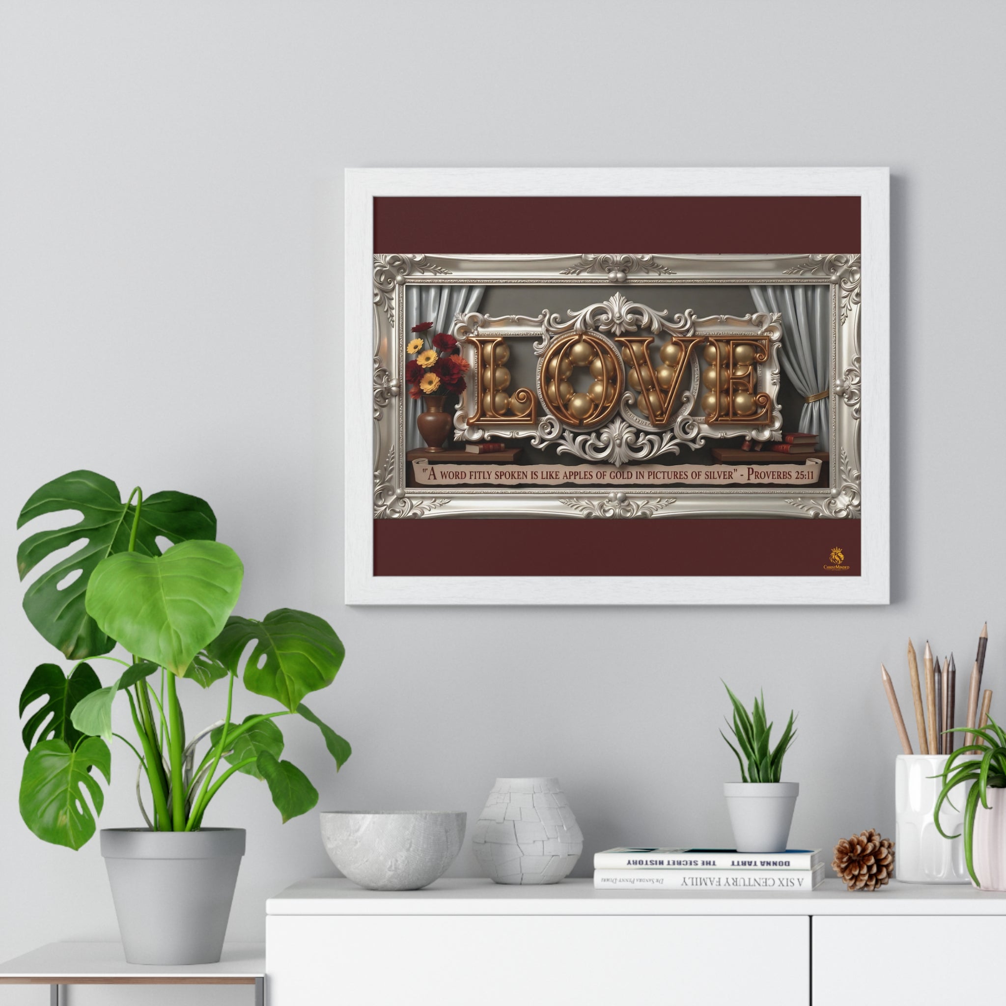 Framed Poster — 'LOVE' Ornate Wall Art with Proverbs 25:11 Quote
