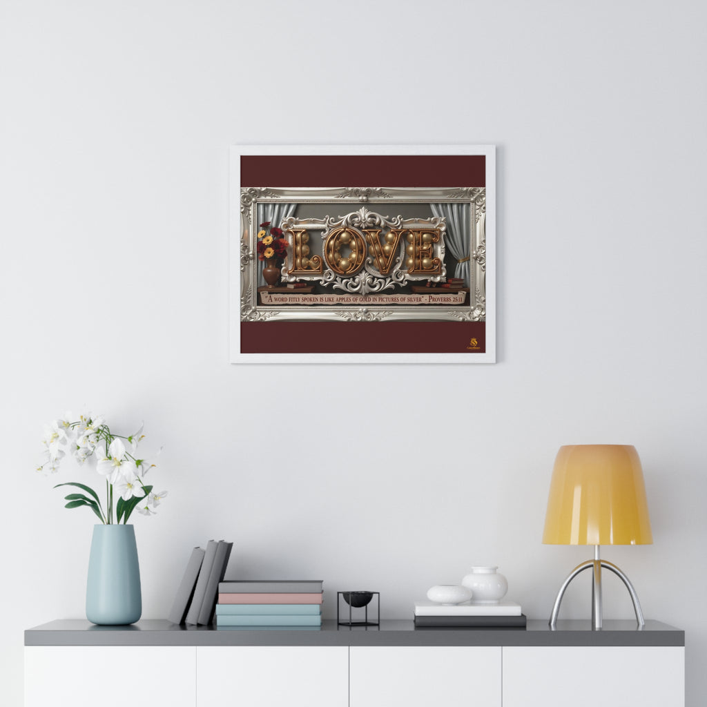 Framed Poster — 'LOVE' Ornate Wall Art with Proverbs 25:11 Quote