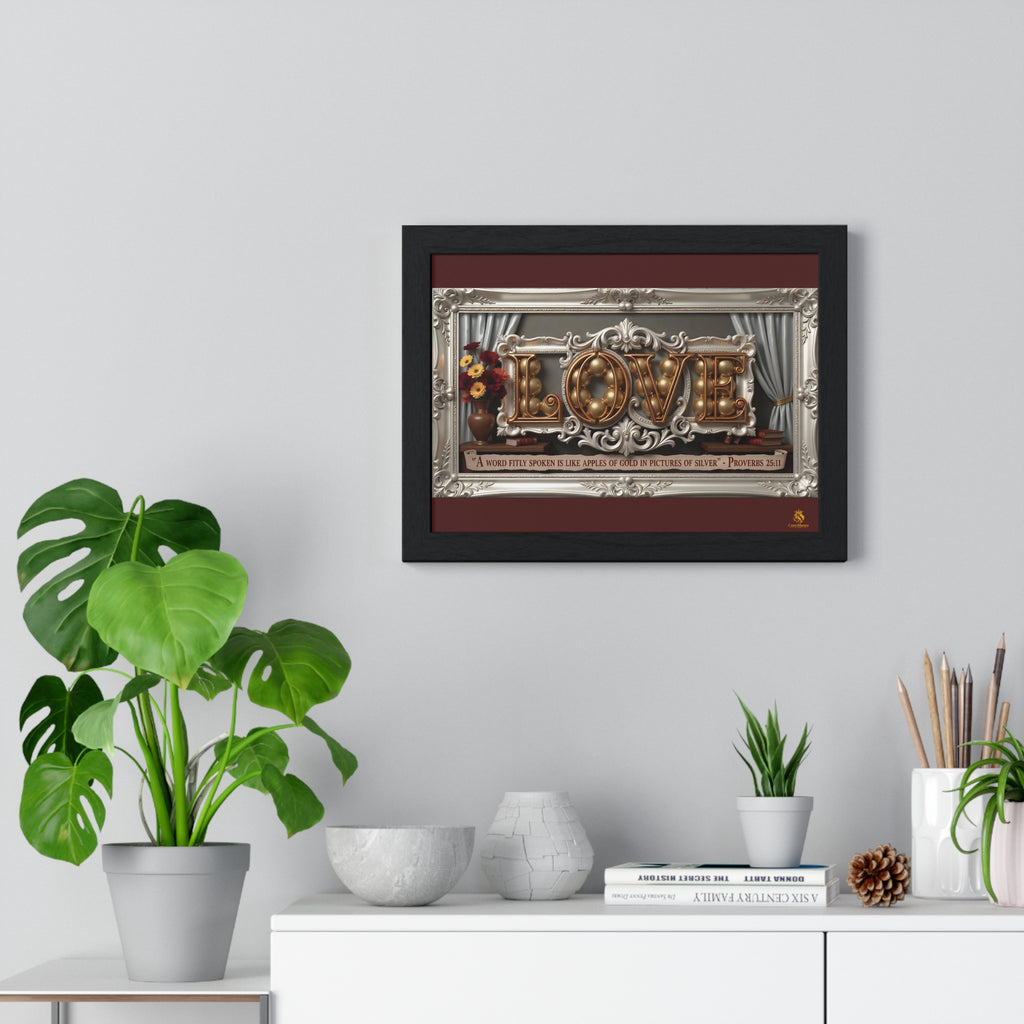Framed Poster — 'LOVE' Ornate Wall Art with Proverbs 25:11 Quote